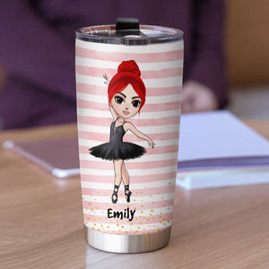 Personalized Ballet Girl Tumbler - I Will Dance Anywhere Book - Chibi Ballerina Front View - Tumbler Cup - GoDuckee