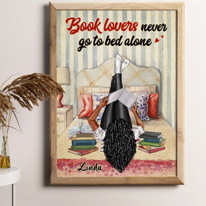 Personalized Reading Girl Poster - Book Lovers Never Go To Bed Alone - Girl Lying Down Reading - Poster & Canvas - GoDuckee