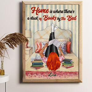 Personalized Reading Girl Poster - Home Is Where There's A Stack Of Books By The Bed - Girl Lying Down Reading - Poster & Canvas - GoDuckee
