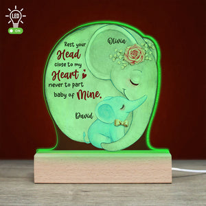 Rest Your Head Close to My Heart, Personalized Led Light, Gift For Children, Mother's Day Gift, Elephant Mom And Baby - Led Night Light - GoDuckee