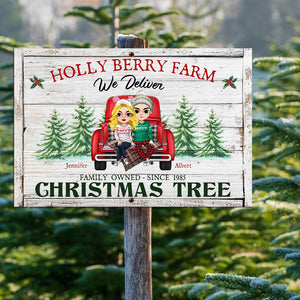 Couple Farm Family Owned Christmas Tree, Printed Metal Sign Couple Christmas Gift - Metal Wall Art - GoDuckee