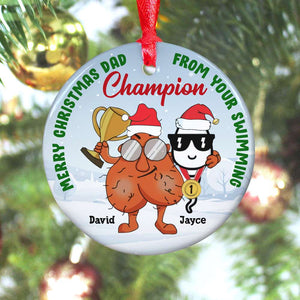 Merry Christmas Dad From Your Swimming Champion- Gift For Dad- Personalized Ceramic Ornament - Ornament - GoDuckee