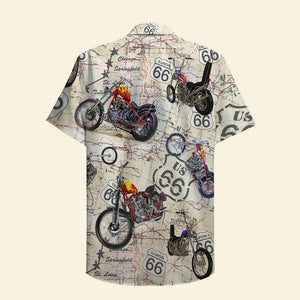 Biker Hawaiian Shirt - Vintage Motorcycle Route 66 Pattern - Hawaiian Shirts - GoDuckee
