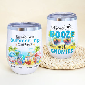 Beach Booze And Gnomies Personalized Beach Tumbler Gift For Family, Friends - Wine Tumbler - GoDuckee