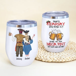 Home Of The Mega Pint Happy Hour Personalized Pirate Couple Wine Tumbler Gift For Couple - Wine Tumbler - GoDuckee