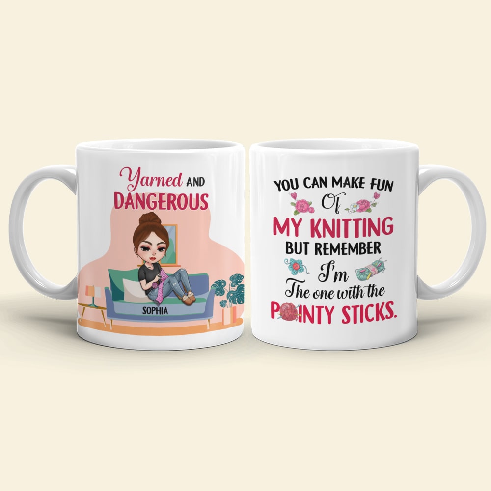 Yarned and Dangerous Personalized Knitting Mug Gift For Her - Coffee Mug - GoDuckee