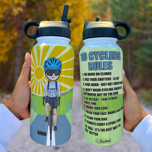 Personalized Cycling Man Water Bottle - 10 Cycling Rules - Water Bottles - GoDuckee