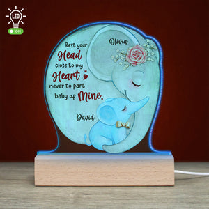 Rest Your Head Close to My Heart, Personalized Led Light, Gift For Children, Mother's Day Gift, Elephant Mom And Baby - Led Night Light - GoDuckee