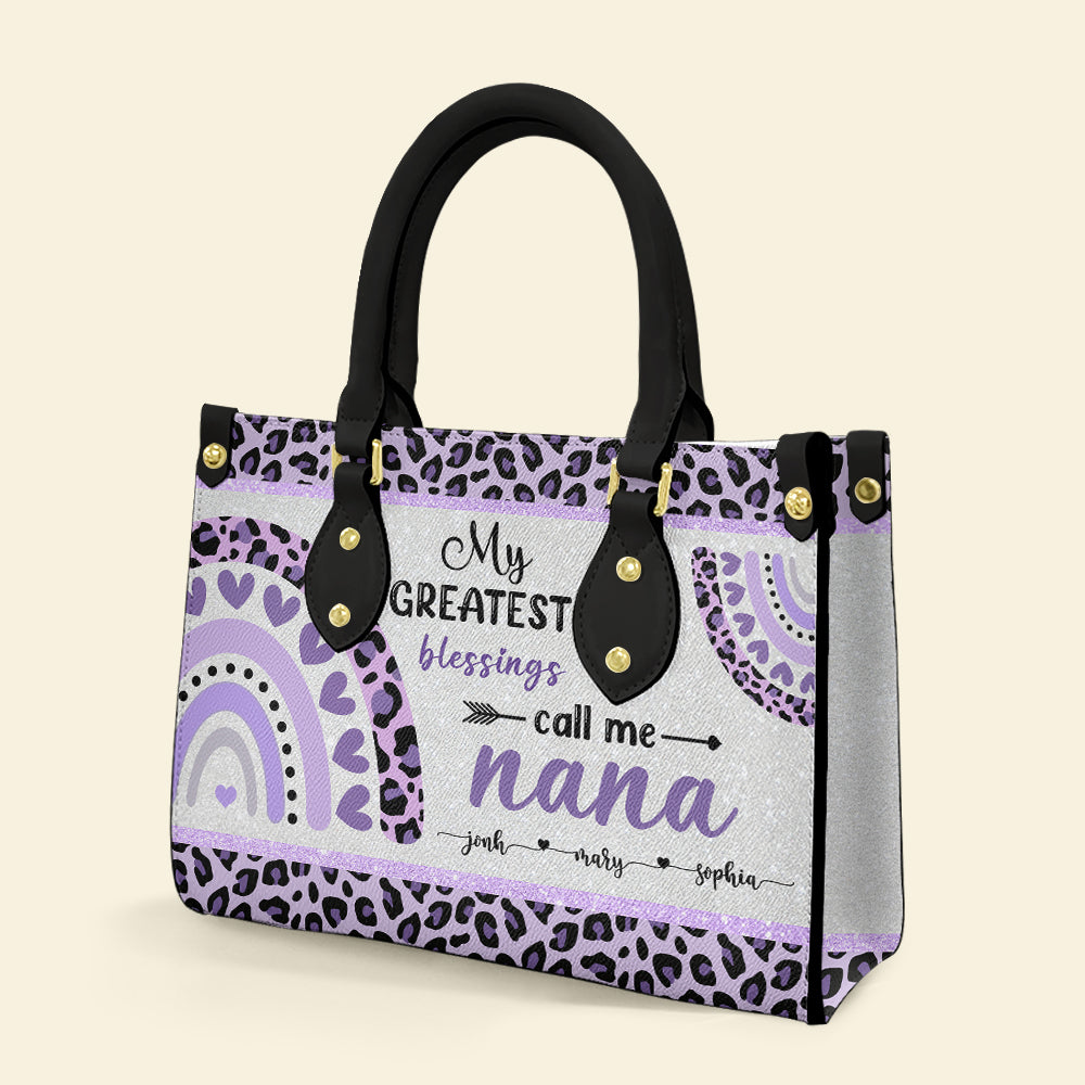 My Greatest Blessings Call Me Nana Personalized Grandma Bag, Gift For Family - Leather Bag - GoDuckee
