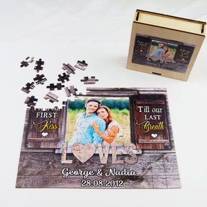 From Our First Kiss Till Our Last Breath, Personalized Wood Puzzle, Gifts for Couples - Wood Sign - GoDuckee