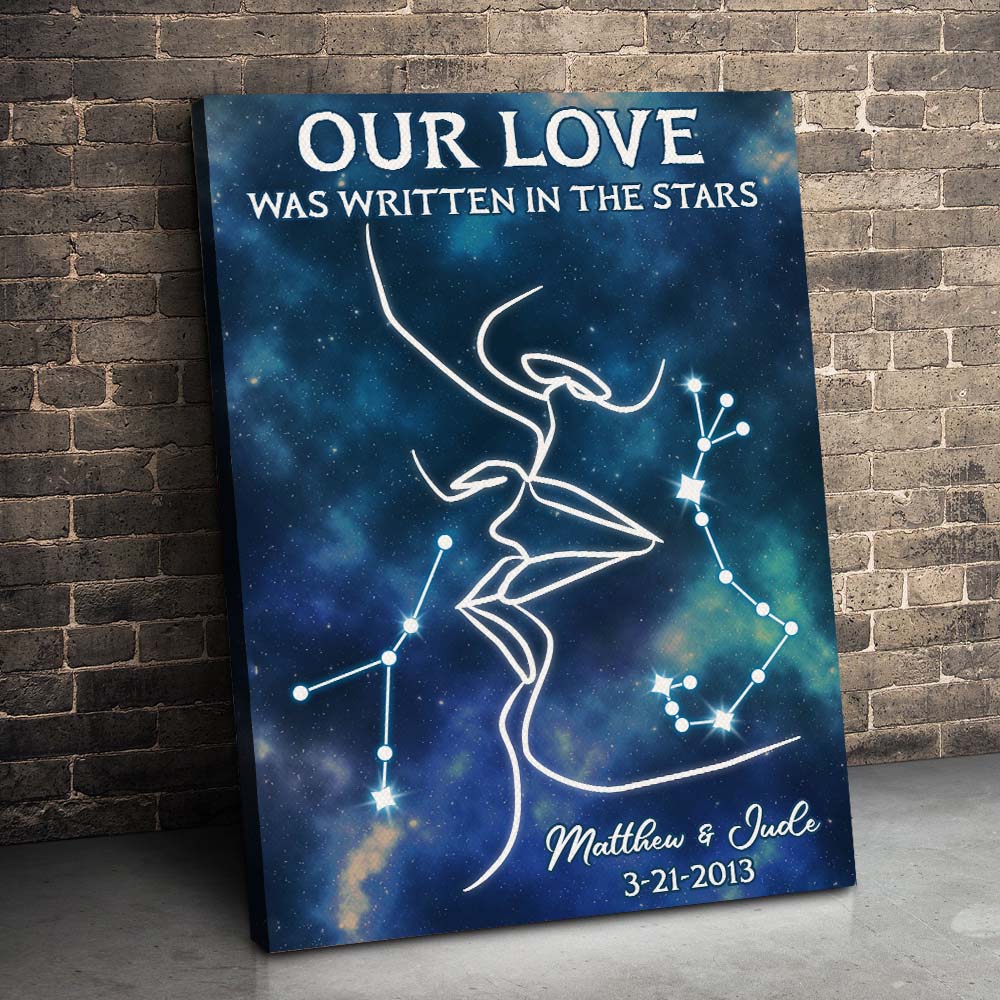 Our Love Was Written In The Stars, Personalized Zodiac Kiss Couple Line Canvas Print - Poster & Canvas - GoDuckee