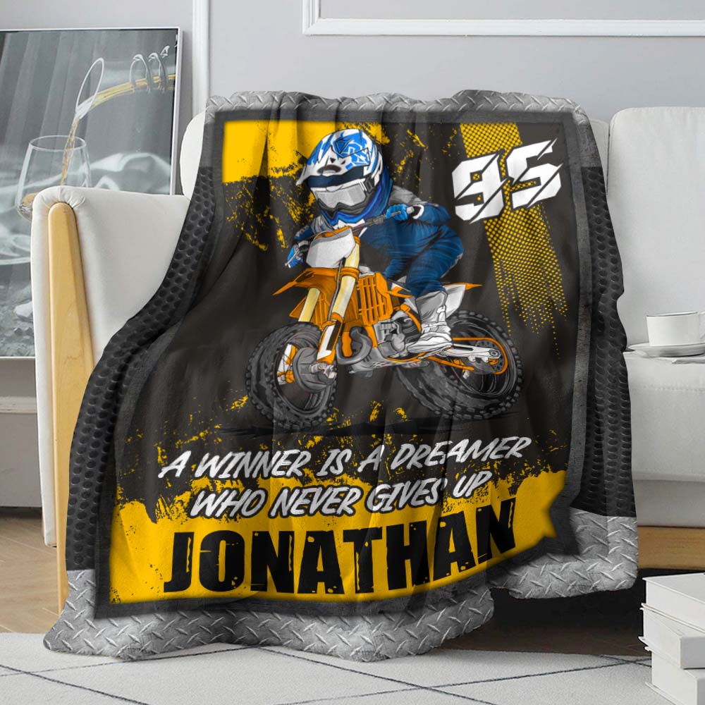 Motocross A Winner Is A Dreamer Who Never Gives Up, Personalized Blanket - Blanket - GoDuckee