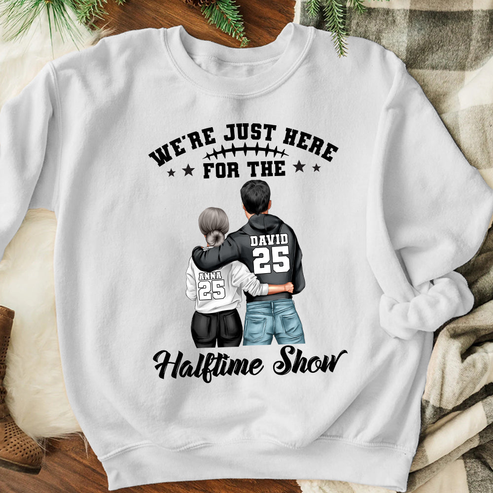 For Football Fan - We're Just Here For The Halftime Show Personalized Football Couple Shirt - Shirts - GoDuckee