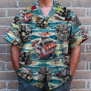 Muscle Car Hawaiian Shirt and Men Beach Shorts, Seamless Car Engine Pattern - Hawaiian Shirts - GoDuckee