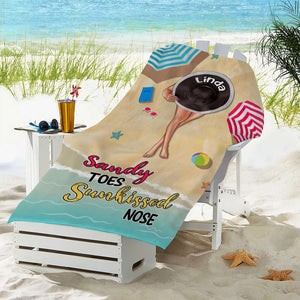 Sandy Toes Sunkissed Nose - Personalized Beach Towel - Gifts For Wife, Girlfriend, Sunbathing Women, Vacation Women - Beach Towel - GoDuckee