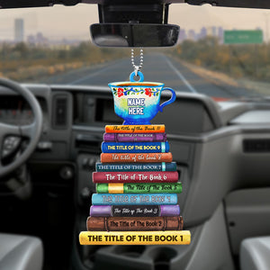 Bookstack with Custom Titles - Personalized Flat Car Ornament - Gift for Bookworm - Ornament - GoDuckee
