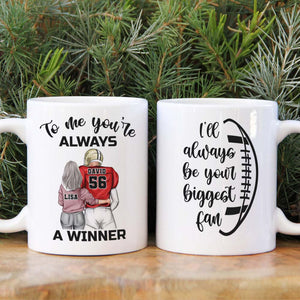 Football Couple I'll Always Be Your Biggest Fan, Personalized Gift White Mug - Coffee Mug - GoDuckee