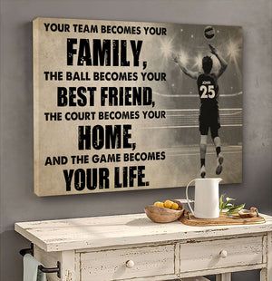 Personalized Male Volleyball Player Poster - Your Team Becomes Your Family - White Art - Poster & Canvas - GoDuckee