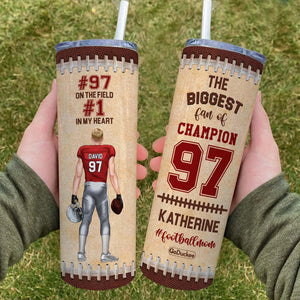 Football #1 On My Heart - The Biggest Fan, Personalized Skinny Tumbler - Tumbler Cup - GoDuckee