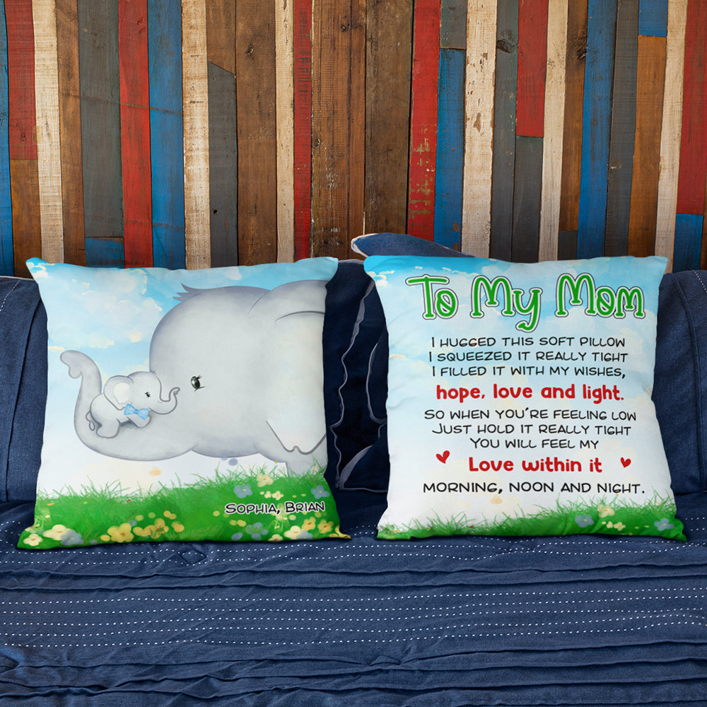 Elephant Mother's Day, Mom And Kid Personalized Square Pillow - Pillow - GoDuckee