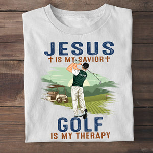 Jesus Is My Savior Golf Is My Therapy - Personalized Shirts - Gift for Golfers - Back Golfer - Shirts - GoDuckee