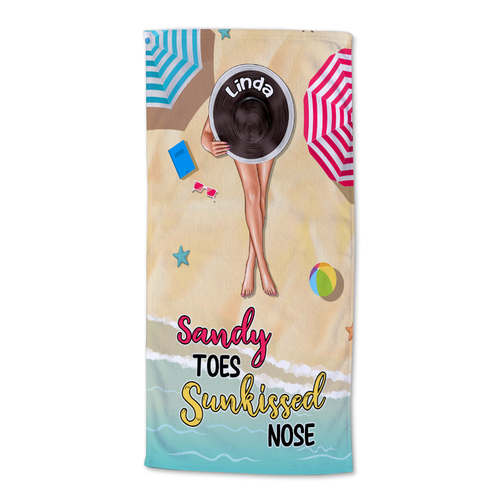 Sandy Toes Sunkissed Nose - Personalized Beach Towel - Gifts For Wife, Girlfriend, Sunbathing Women, Vacation Women - Beach Towel - GoDuckee