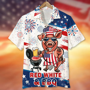 Red White And BBQ Grill Hawaiian Shirt - Hawaiian Shirts - GoDuckee