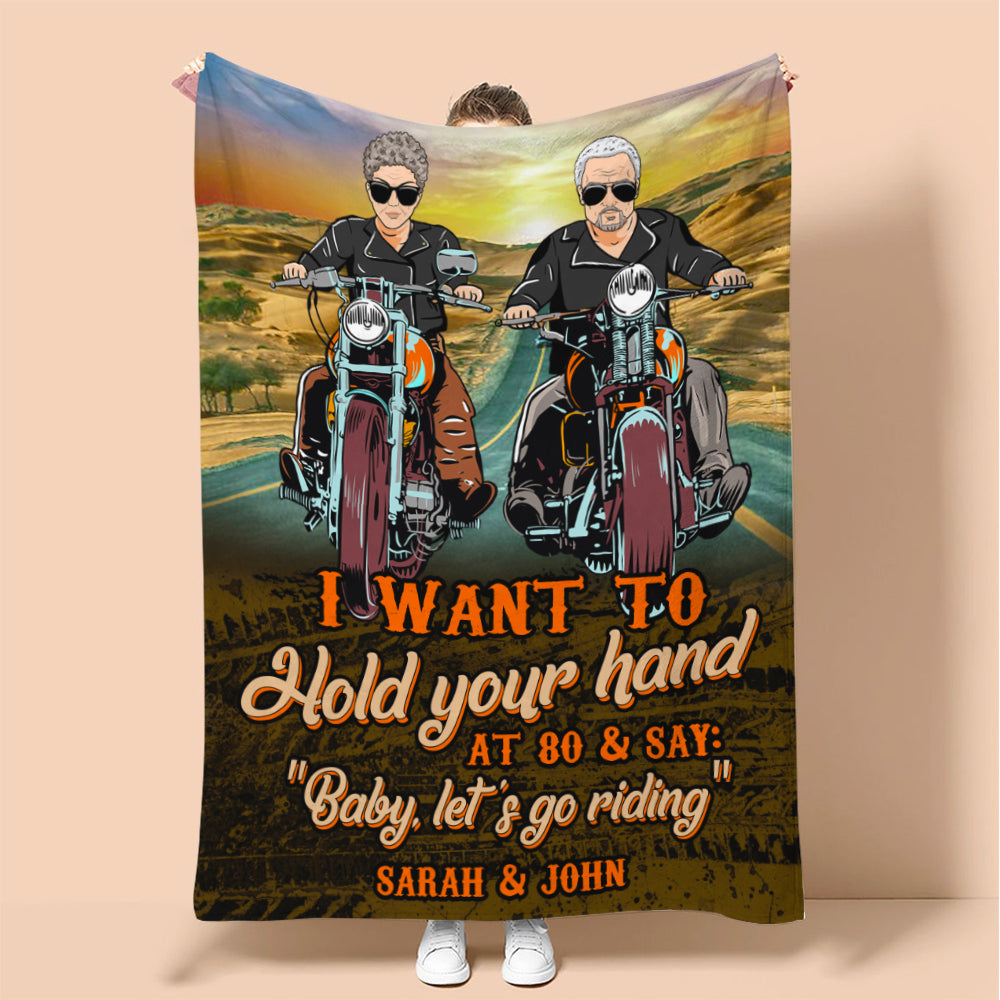 Personalized Biker Couple Blanket - Hold Your Hand At 80 And Say Baby Let's Go Riding - Marriage Chapter - Blanket - GoDuckee
