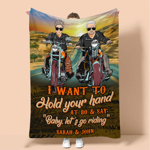 Personalized Biker Couple Blanket - Hold Your Hand At 80 And Say Baby Let's Go Riding - Marriage Chapter - Blanket - GoDuckee