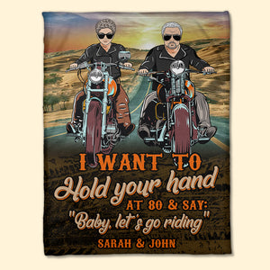 Personalized Biker Couple Blanket - Hold Your Hand At 80 And Say Baby Let's Go Riding - Marriage Chapter - Blanket - GoDuckee