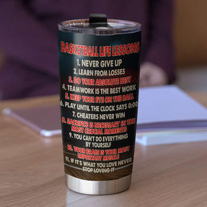 Personalized Basketball Player Tumbler - Life Lessons Never Give Up - Tumbler Cup - GoDuckee