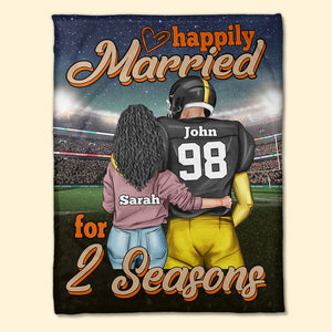 Personalized American Football Couple Blanket - Happily Married For 2 Seasons - Blanket - GoDuckee