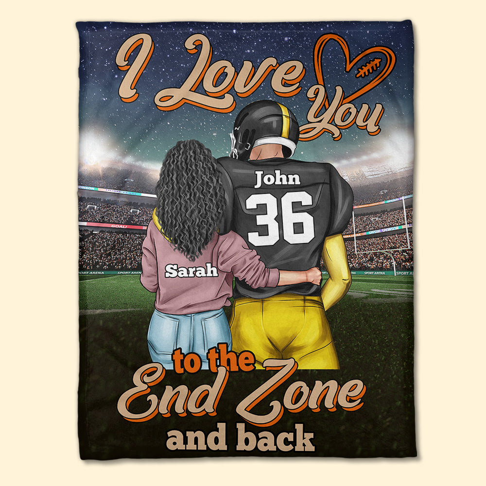 Personalized American Football Couple Blanket - Love You To The End Zone and Back - Blanket - GoDuckee