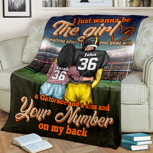 Personalized American Football Couple Blanket - Just Wanna Be The Girl Waiting After Your Game - Blanket - GoDuckee