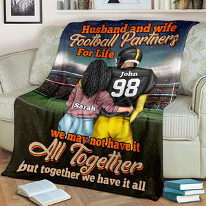 Personalized American Football Couple Blanket - Husband And Wife Football Partners For Life - Blanket - GoDuckee