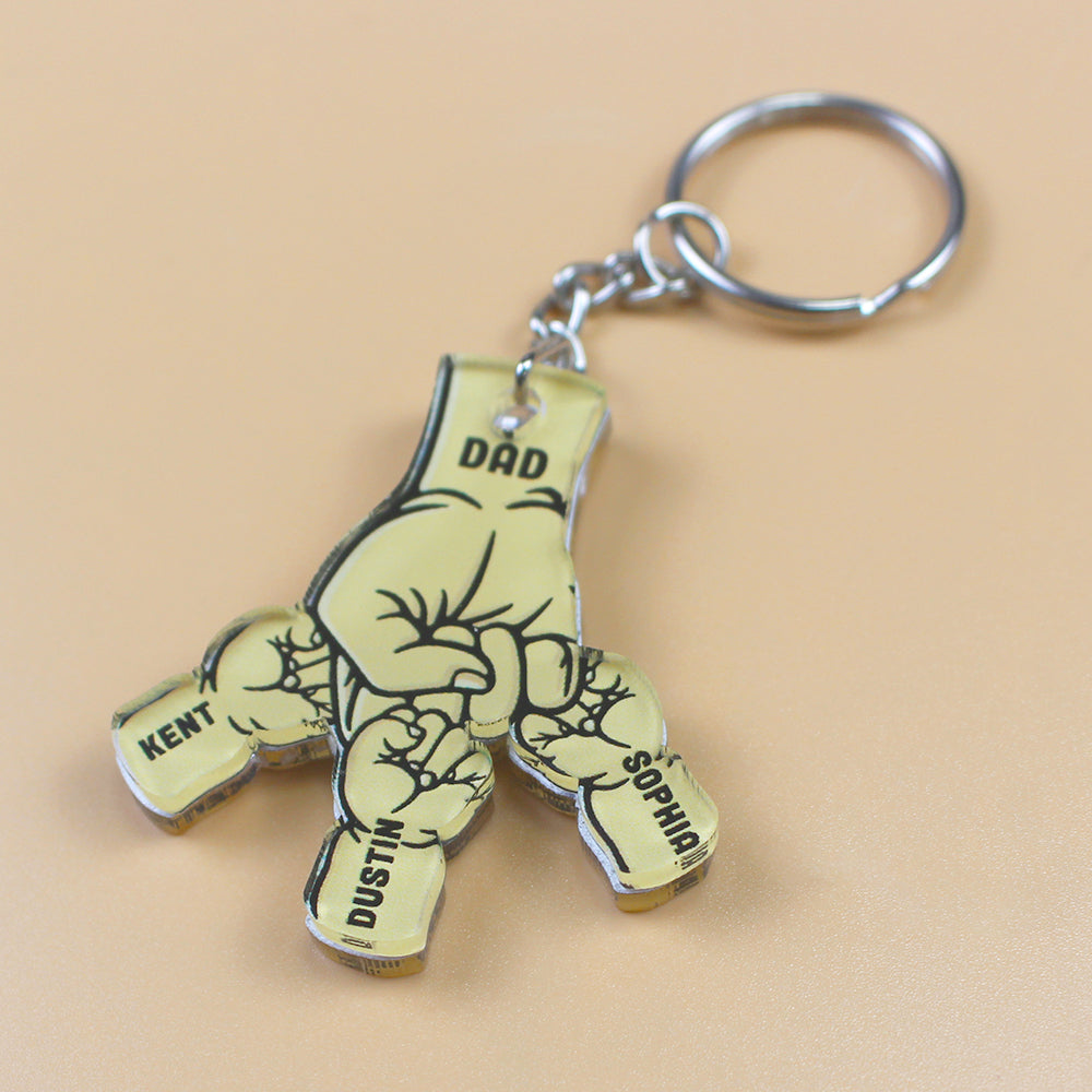 Dad and Kids Fist Bump, Personalized Keychain, Father's Day Gifts for Dads - Keychains - GoDuckee