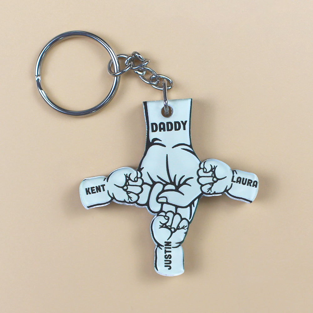 Dad and Kids Fist Bump, Personalized Keychain, Father's Day Gifts for Dads - Keychains - GoDuckee