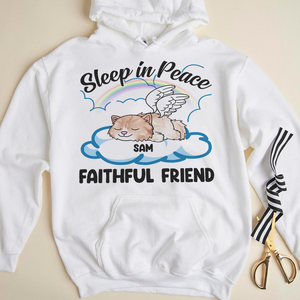 Sleeping Angel Cat, Personalized Cat Memorial Shirt, Sleep In Peace Faithful Friend - Shirts - GoDuckee