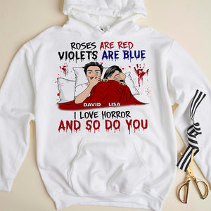 Couple Roses Are Red Violets Are Blue I Love Horror And So Do You Personalized Shirts - Shirts - GoDuckee