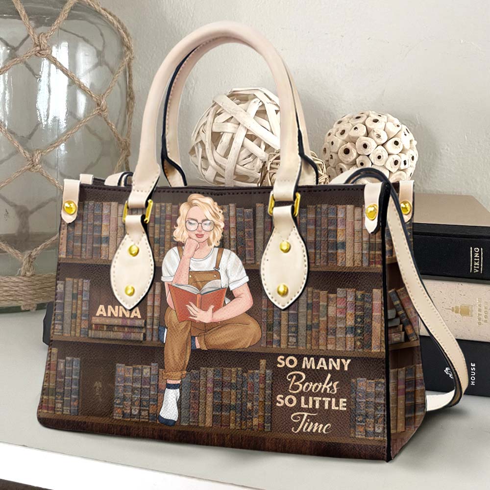 So Many Books So Little Time, Personalized Reading Girl Leather Bag - Leather Bag - GoDuckee