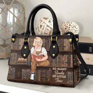 So Many Books So Little Time, Personalized Reading Girl Leather Bag - Leather Bag - GoDuckee