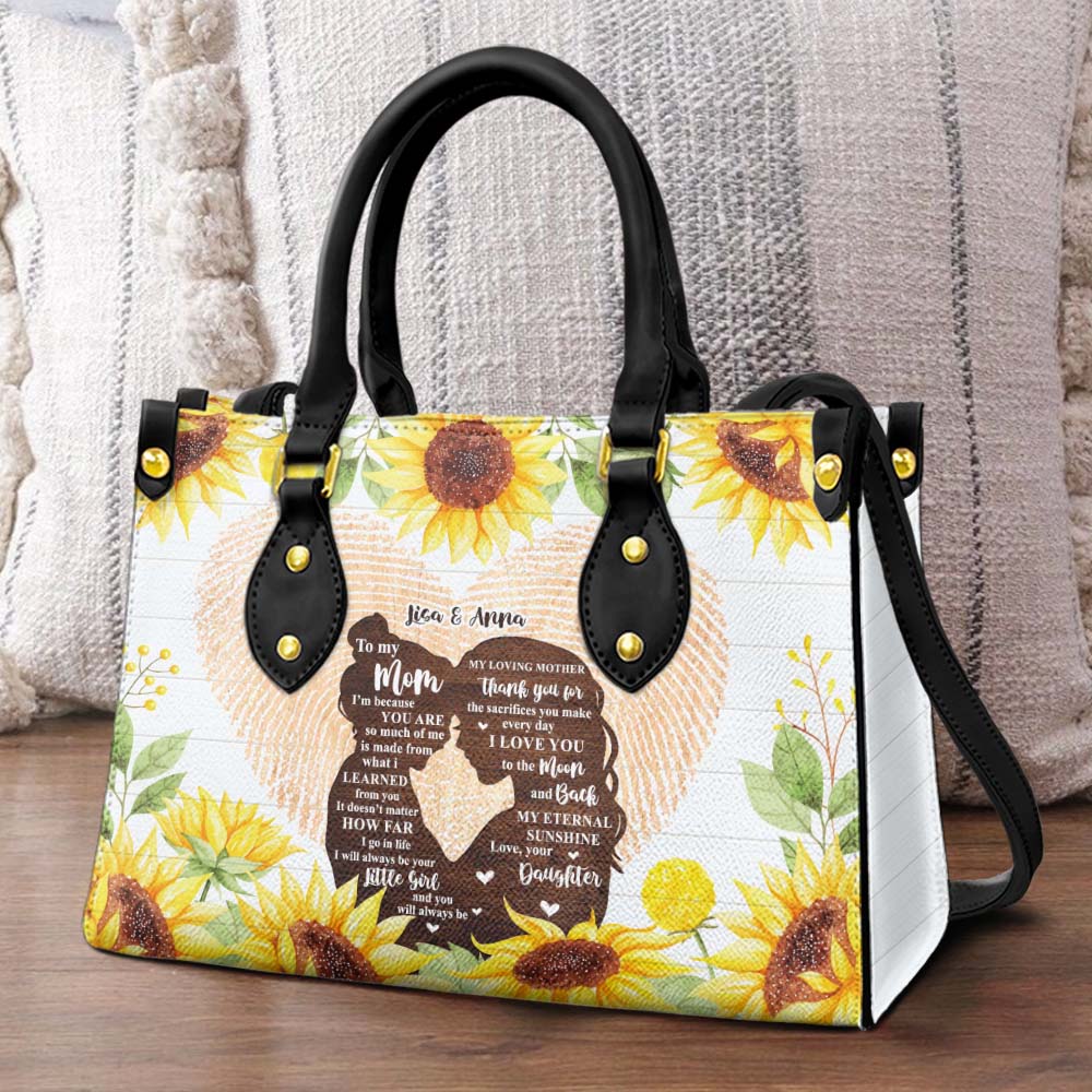 Mom I Love You My Eternal Sunshine, Personalized Mom Daughter Sunflower Leather Bag - Leather Bag - GoDuckee