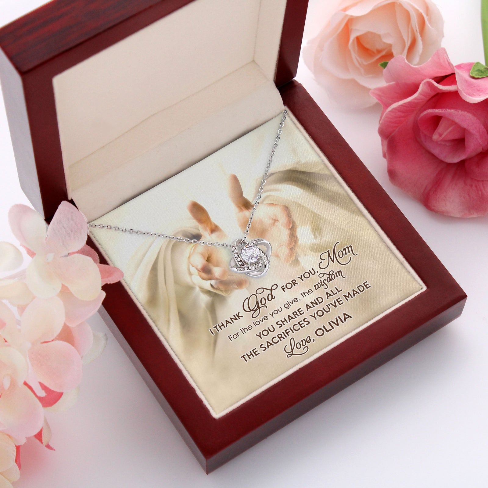 I Thank God For You- Gift For Mother-Personalized Love Knot Necklace- Mother's Day Love Knot Necklace - Jewelry - GoDuckee