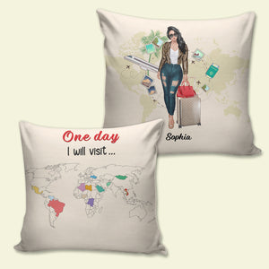 Personalized Traveling Pillow One Day I Will Visit Girl With A Red Bag - Pillow - GoDuckee