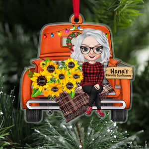 Personalized Grandma Ornament, Grandma With Flowers Car, Gift For Family - Ornament - GoDuckee