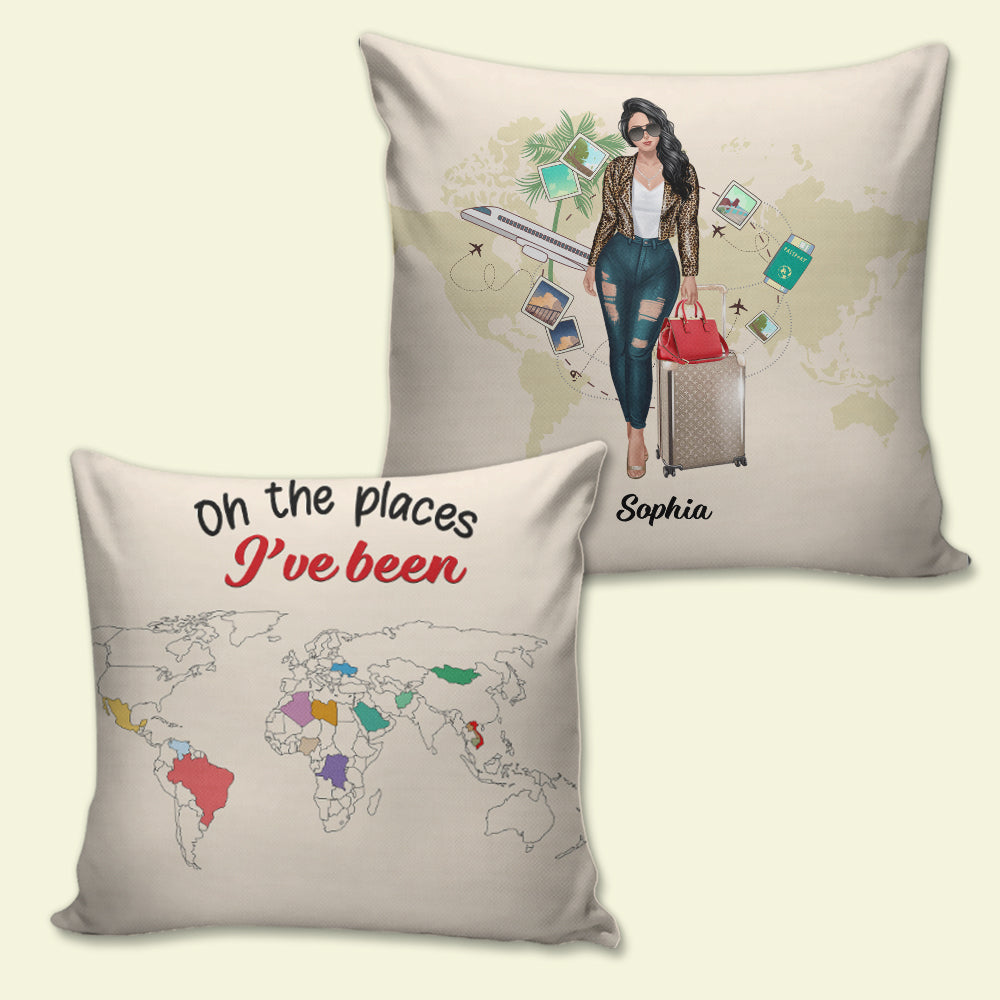 Personalized Traveling Pillow Oh The Places I've Been Girl With A Suitcase - Pillow - GoDuckee