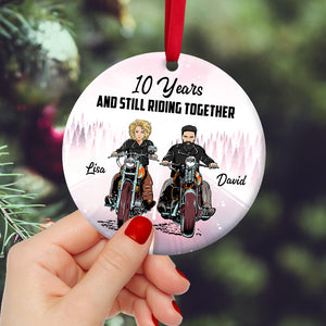 Biker Couple 10 Years And Still Riding Together - Ornament - GoDuckee