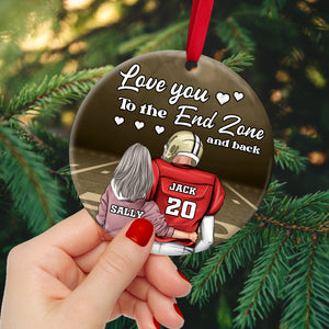 America Football Love you to the endzone Personalized Circle Ceramic Ornament - Ornament - GoDuckee