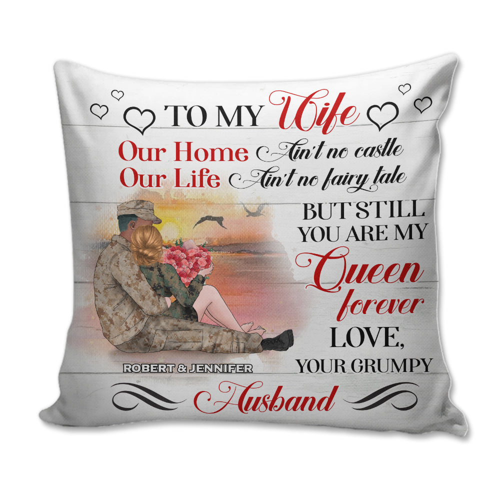 Personalized Veteran Coulpe Pillow - To My Wife You're My Queen Forever - Pillow - GoDuckee