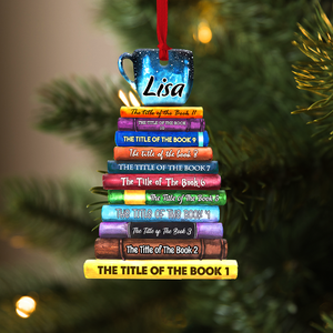 Book Bookstack With Custom Title, Personalized Acrylic Ornament - Ornament - GoDuckee